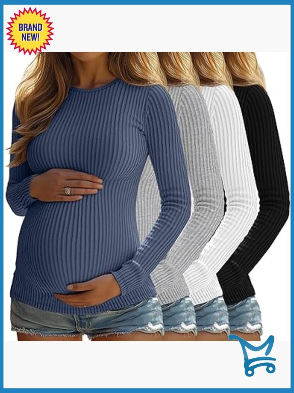 4-Pack Maternity Ribbed Knit Long Sleeve Tunic Tops Crew Neck